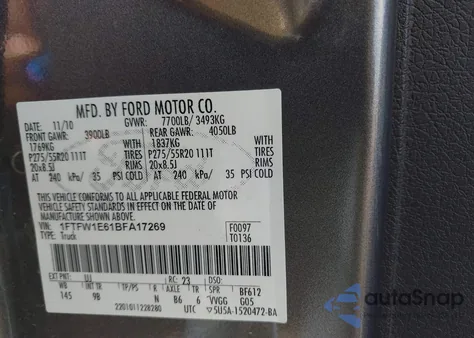 2011 Ford F-150 Harley-Davidson/Lariat/Lariat Limited/Platinum from USA, damaged, VIN 1FTFW1E61BFA17269